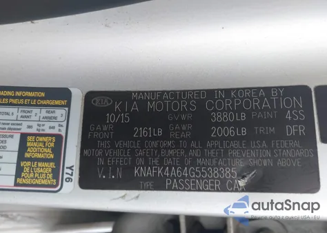 2016 Kia Forte Lx z USA, uszkodzony, nr VIN KNAFK4A64G5538385